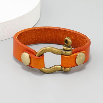 Rockyu ブレスレット メンズ 本革 馬蹄クラスプ アンティーク調 レザーバンド カジュアルアクセサリー