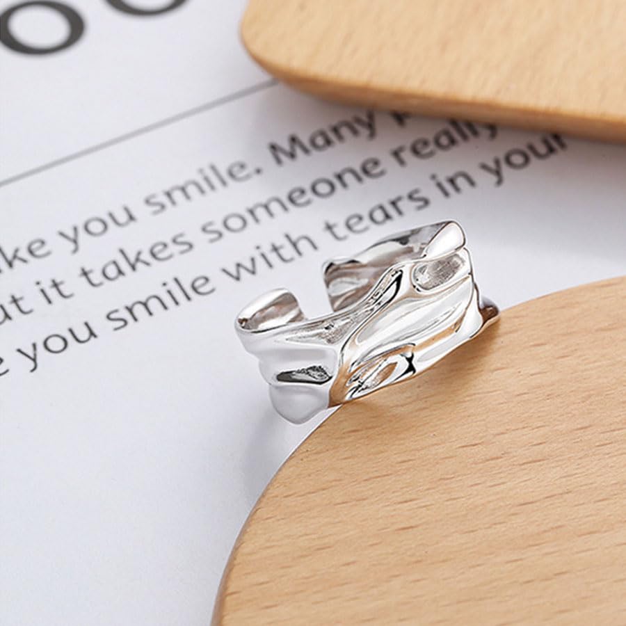 Rockyu 指輪 レディース メンズ 太め シルバー925 ツイストリング 不規則デザイン フリーサイズ 男女兼用 おしゃれ プレゼント