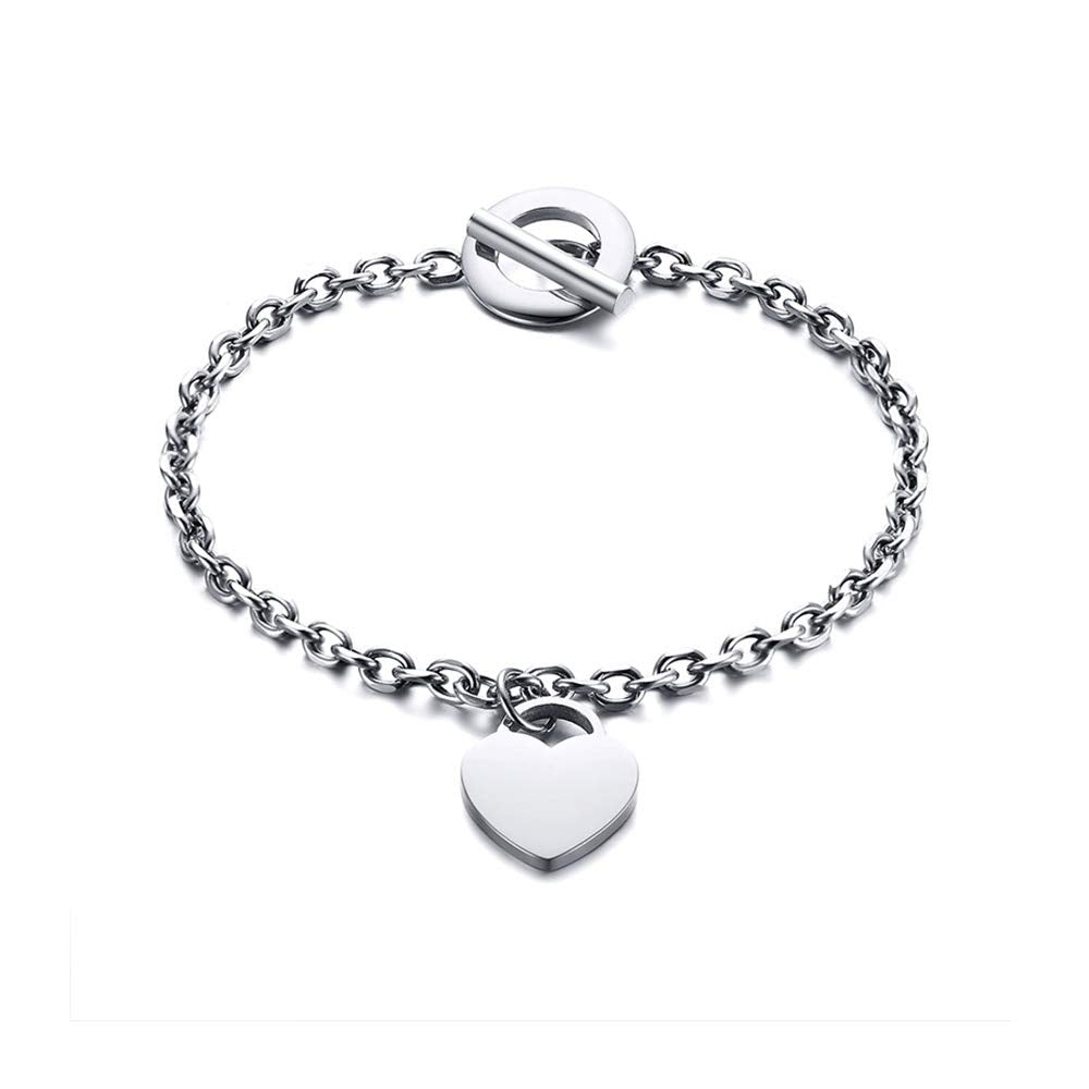 Rockyu レディースブレスレット ハートチャーム付き チタン製OTマンテルチェーン ピンクゴールド