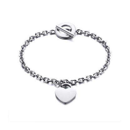 Rockyu レディースブレスレット ハートチャーム付き チタン製OTマンテルチェーン ピンクゴールド