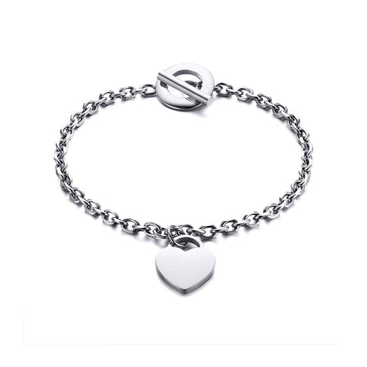 Rockyu レディースブレスレット ハートチャーム付き チタン製OTマンテルチェーン ピンクゴールド