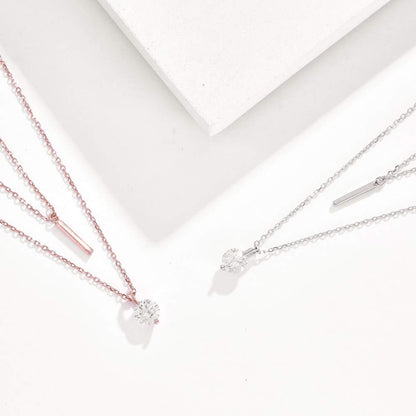 Rockyu レディースネックレス ピンクゴールド 18K 一粒ダイヤモンド スティックペンダント 2連チェーン 純銀仕上げ ジュエリー