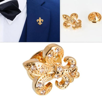 Rockyu メンズ ピンブローチ ゴールド 百合の花 ステンレス クリスタル