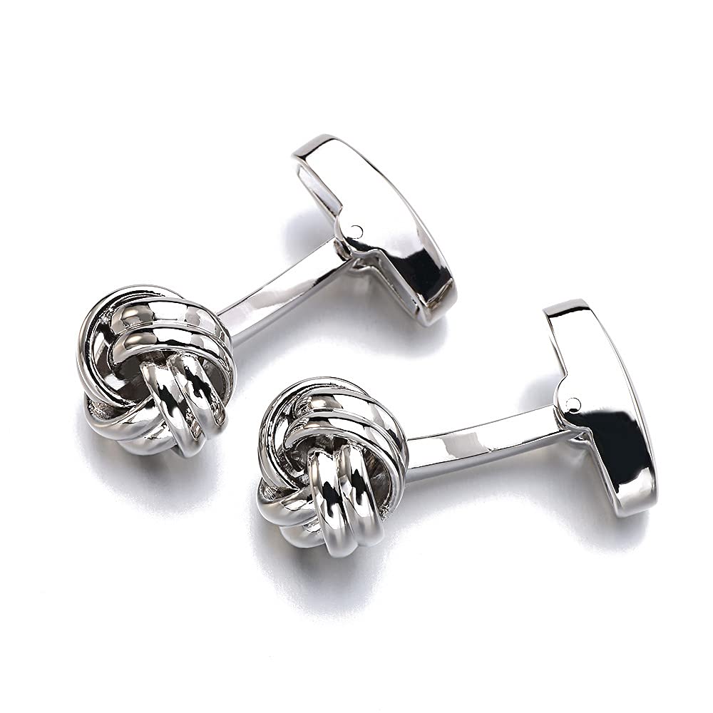 Rockyu メンズカフス 結び目ノットデザイン ステンレス製 丸型 ブラック シルバー ゴールド