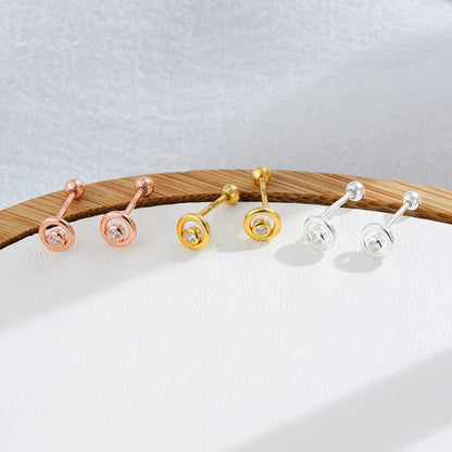 Rockyu ピアス レディース シルバー925 ゴールド ラウンド 一粒ジルコニア 光面 スタッドピアス