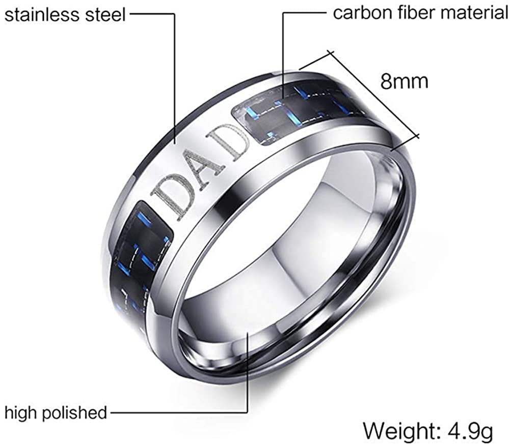 Rockyu メンズリング ステンレス製 炭素繊維チェック＆刻印デザイン シルバー×ブラック