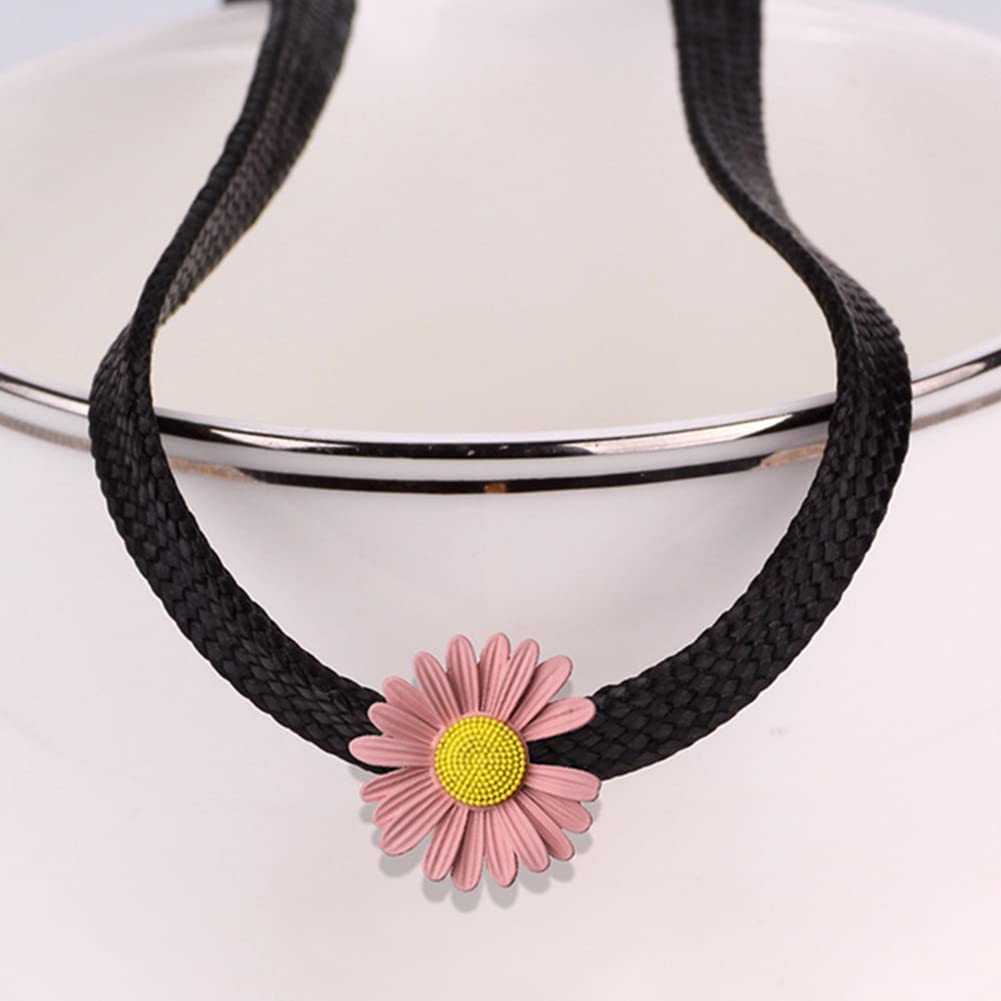 Rockyu チョーカー レディース 黒 レザー フラワー 雛菊 ペンダント 革紐チェーン