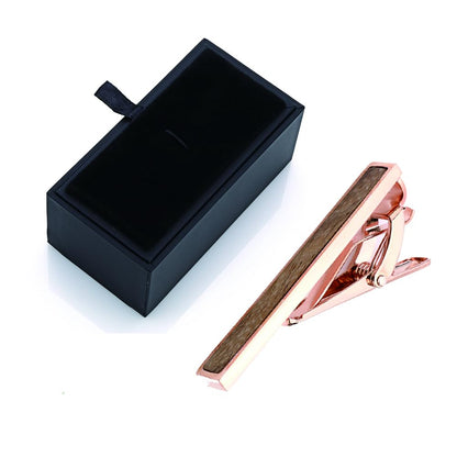 Rockyu 高級木製ネクタイピン｜3色展開（ゴールド・ローズゴールド・ガンメタル）