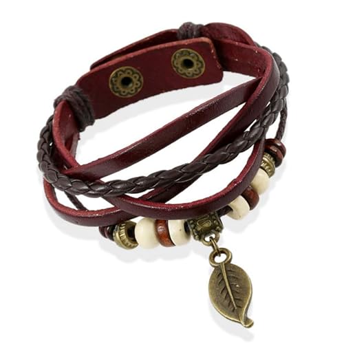 【リーフの風が吹く】カラフル牛革ブレスレット｜調整可能・レディース＆メンズ兼用