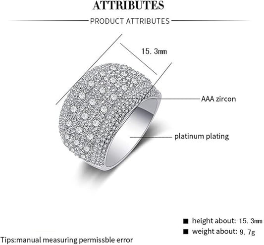 Rockyu 指輪 レディース 太め シルバー色 ジルコニア プラチナメッキ キラキラリング