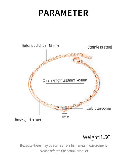 Rockyu アンクレット レディース ローズゴールド＆シルバー ダブルチェーン ジルコニア付き