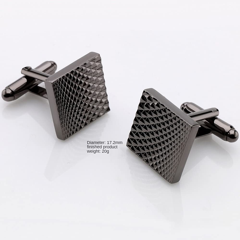 Rockyu メンズカフス 正方形デザインカフリンクス ブラック ゴールド ステンレス