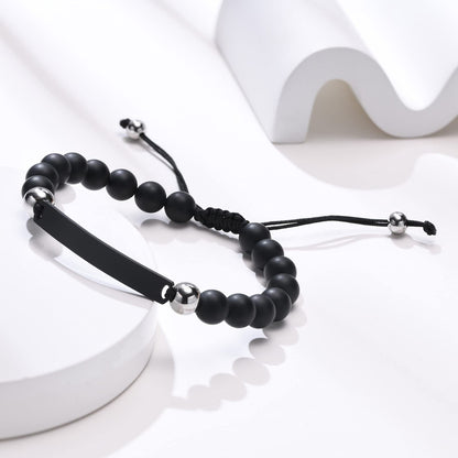 Rockyu ブレスレット メンズ レディース プレート 数珠チェーン ステンレス 調整可能