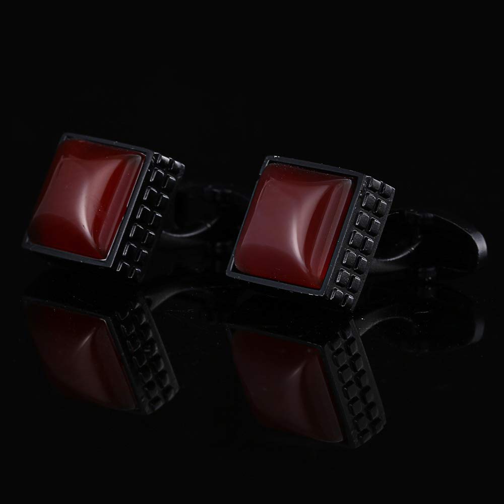 Rockyu カフスボタン メンズ おしゃれ ブラック レッド宝石 四角 大粒カフス ビジネス 就職祝い 誕生日 プレゼント カフリンクス