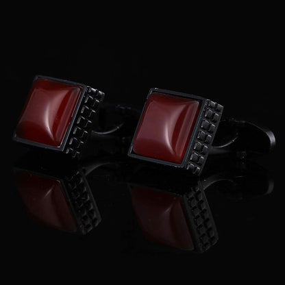 Rockyu カフスボタン メンズ おしゃれ ブラック レッド宝石 四角 大粒カフス ビジネス 就職祝い 誕生日 プレゼント カフリンクス