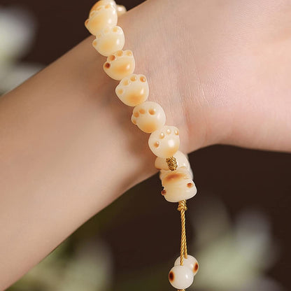 Rockyu レディース 猫肉球ブレスレット 白玉菩提×炭焼き風 数珠デザイン お守りアクセサリー