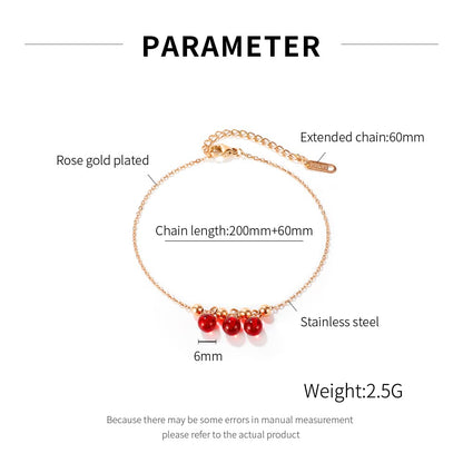 Rockyu アンクレット レディース 18金仕上げ レッドボール付き 細身チェーン 調整可能