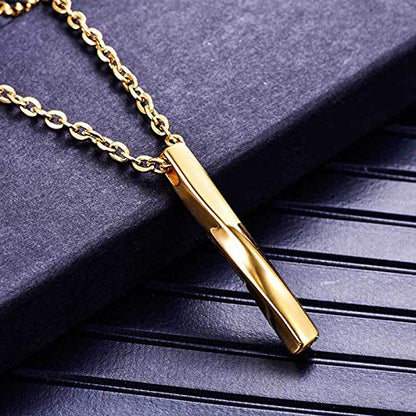 Rockyu ツイストバー ネックレス メンズ 3色展開（ブラック・ゴールド・シルバー）