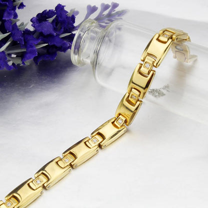 Rockyu 純チタン ゲルマニウム磁気ブレスレット レディース ゴールド＆シルバー＆ブラック 10mm