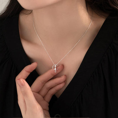 Rockyu 猫と月 ネックレス レディース 925純銀 ペンダント シンプル可愛い ジルコニア