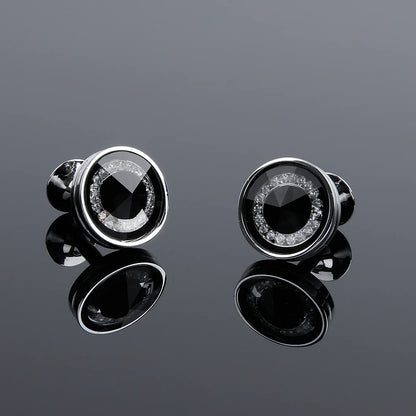 Rockyu メンズカフス ラウンドデザイン 大粒クリスタル シルバー ネイビーブルー カフリンクス