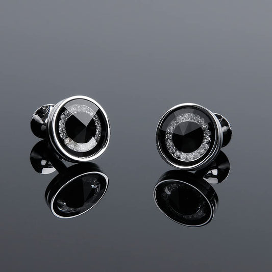 Rockyu メンズカフス ラウンドデザイン 大粒クリスタル シルバー ネイビーブルー カフリンクス