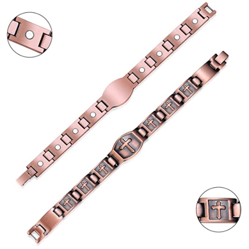 Rockyu 赤銅クロス磁気ブレスレット メンズ 静電気除去