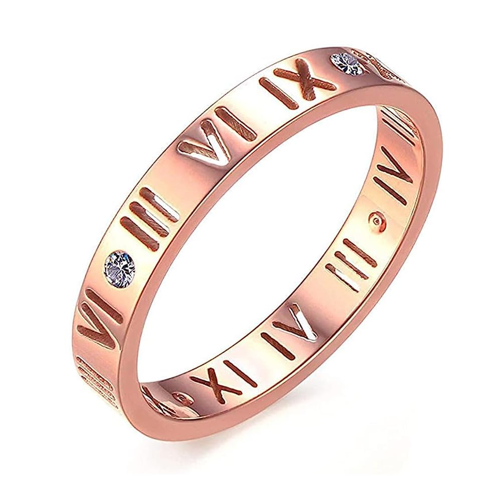 Rockyu ローマ数字リング レディース ステンレス製 3.5mm幅 ピンクゴールド・シルバー