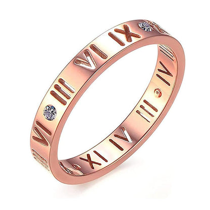 Rockyu ローマ数字リング レディース ステンレス製 3.5mm幅 ピンクゴールド・シルバー