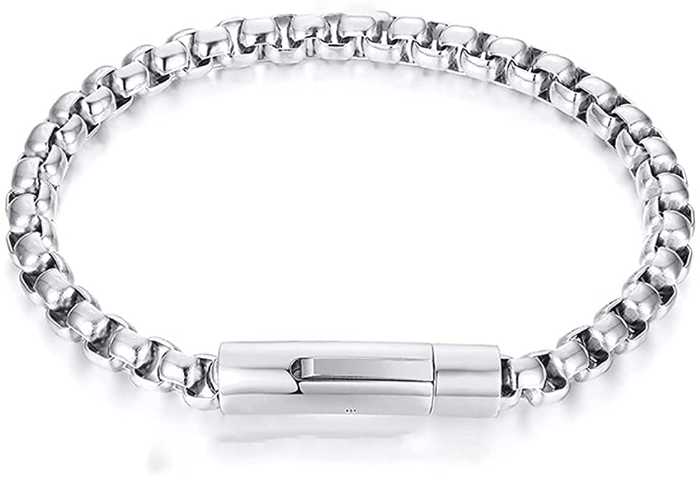 Rockyu ベネチアンチェーン ブレスレット メンズ ステンレス製 シンプルデザイン 6mm 幅 選べるカラー