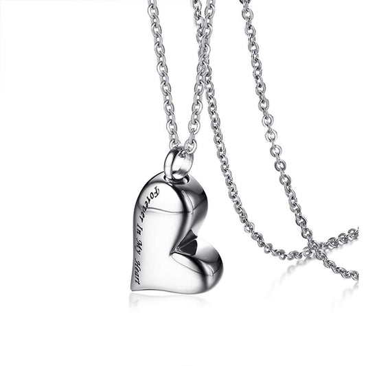 Rockyu ハート型メモリアルネックレス ステンレス製 刻印入り 遺骨ペンダント 50cmチェーン