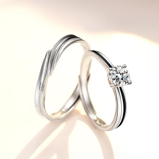 Rockyu ペアリング シルバー925 ジルコニア 四本爪デザイン カップルリングセット 金属アレルギー対応