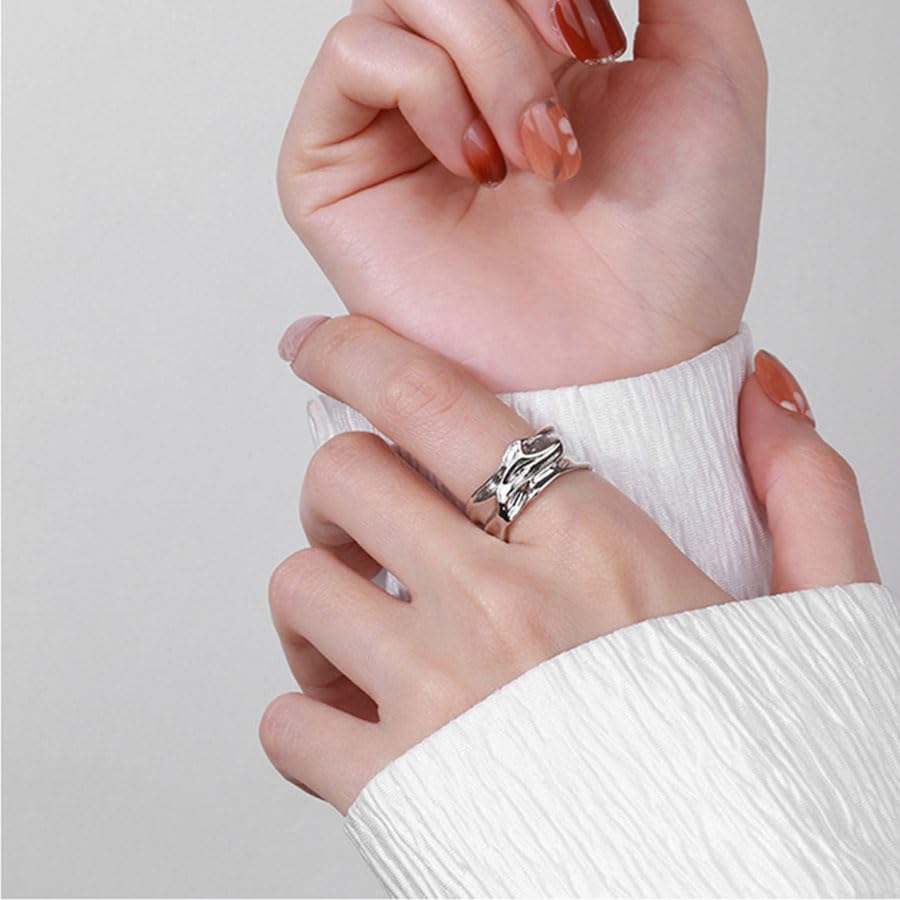 Rockyu 指輪 レディース メンズ 太め シルバー925 ツイストリング 不規則デザイン フリーサイズ 男女兼用 おしゃれ プレゼント