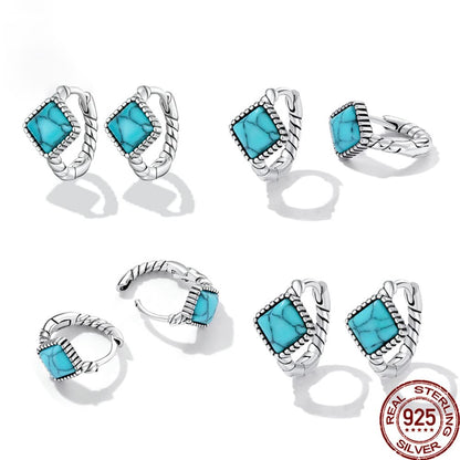 ckyu シルバー925 スクエアターコイズ ツイストフープピアス（小さめ・両耳用）