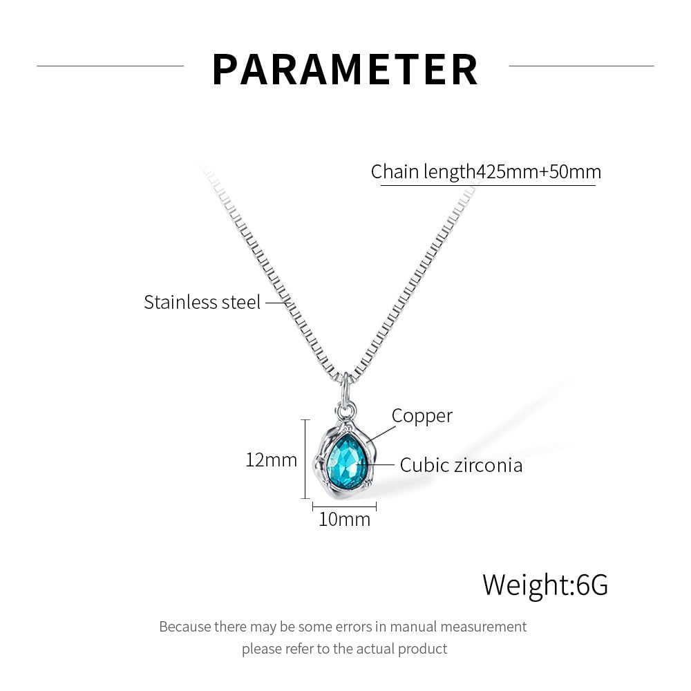 Rockyu ステンレス ペアシェイプ キュービックジルコニア レディースネックレス