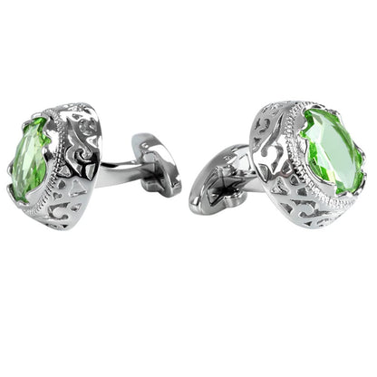 Rockyu メンズ ラウンドカフス グリーン＆ブルージルコニア ステンレス アンティーク調デザイン