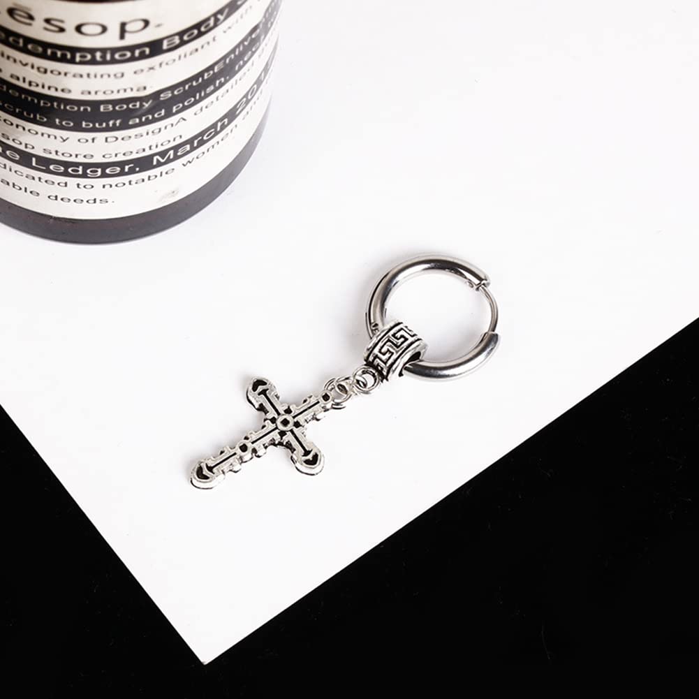 Rockyu ピアス メンズ シルバー クロス フープ 揺れる チタン製 アレルギー対応