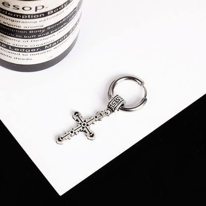 Rockyu ピアス メンズ シルバー クロス フープ 揺れる チタン製 アレルギー対応