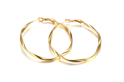 Rockyu フープピアス レディース 大ぶり ツイストフープ 軽量 ステンレス製 3色展開 金属アレルギー対応