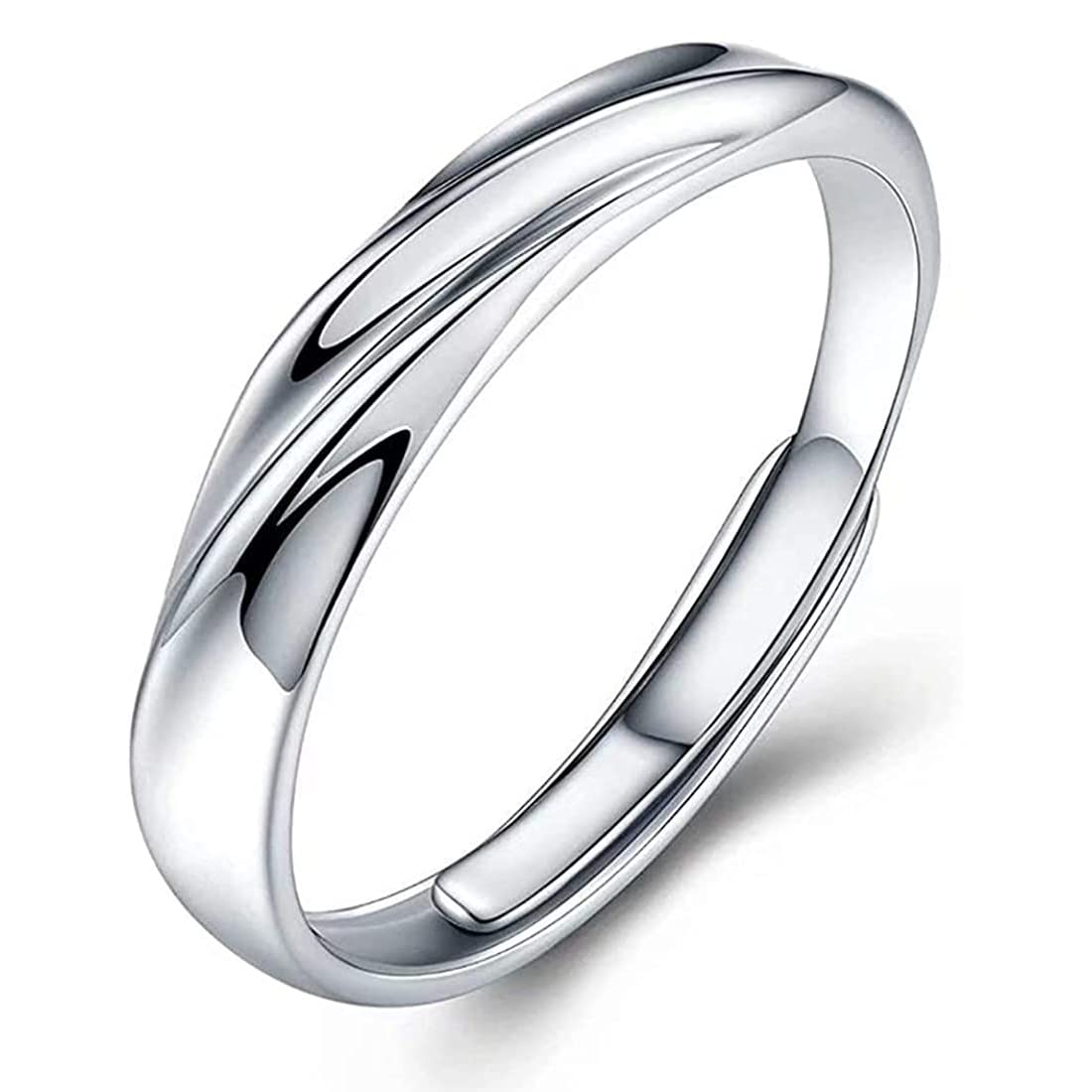 Rockyu ペアリング 純銀 シンプルデザイン シルバー925 メンズ＆レディース フリーサイズ