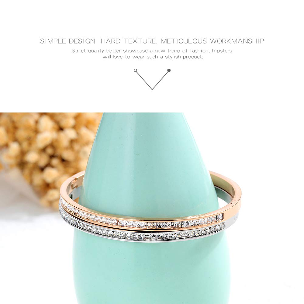 Rockyu バングル レディース ステンレス製 キュービック付 極細18K仕上げ ピンクゴールド