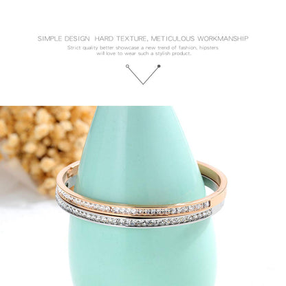 Rockyu バングル レディース ステンレス製 キュービック付 極細18K仕上げ ピンクゴールド