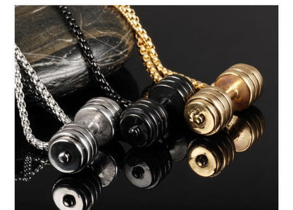 Rockyu ネックレス メンズ ダンベル ペンダント ステンレス製 チタン仕上げ スポーツモチーフ