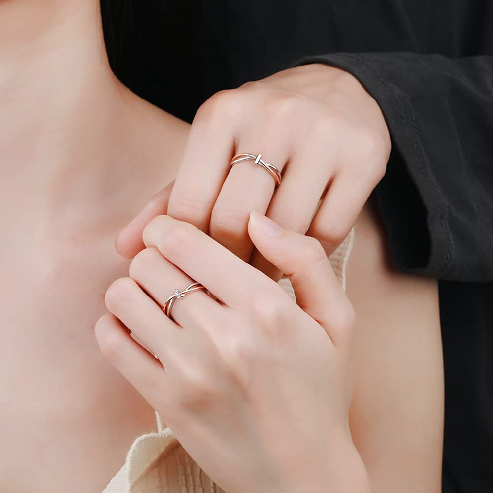 Rockyu 結びデザイン ペアリング シルバー925 ピンクゴールド調 フリーサイズ