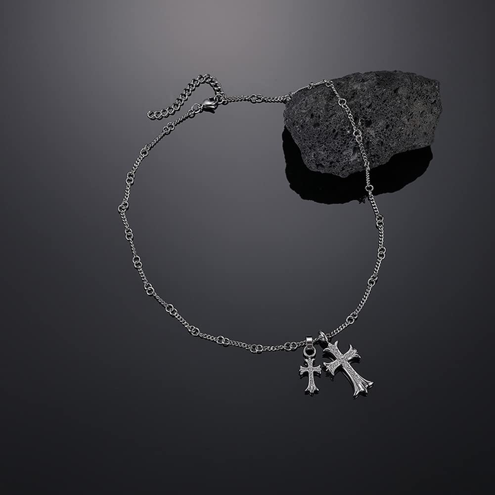 Rockyu ネックレス メンズ 十字架 シルバー&ゴールド チタン製 ジルコニア ペンダント