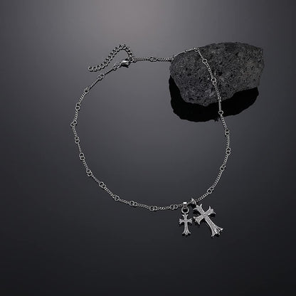 Rockyu ネックレス メンズ 十字架 シルバー&ゴールド チタン製 ジルコニア ペンダント