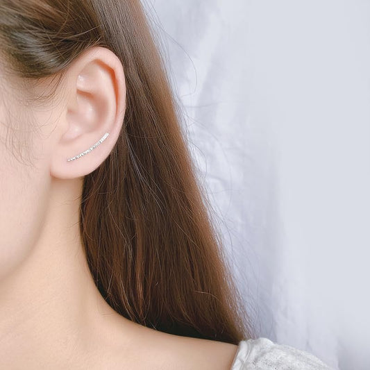 Rockyu レディースイヤーカフ ノンホールピアス カーブデザイン シルバー＆ゴールド 凹凸模様 手作り風 アクセサリー