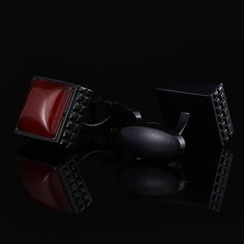 Rockyu カフスボタン メンズ おしゃれ ブラック レッド宝石 四角 大粒カフス ビジネス 就職祝い 誕生日 プレゼント カフリンクス