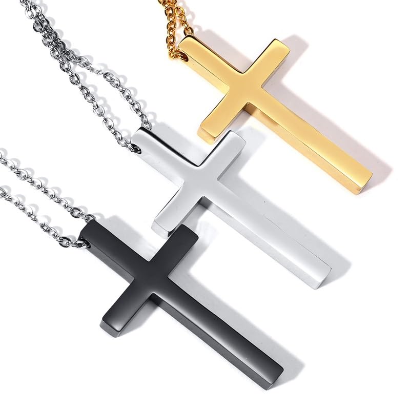 Rockyu チタン クロスネックレス メンズ ゴールド 十字架ペンダント 金属アレルギー対応 54mm×30mm