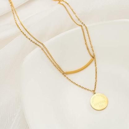 Rockyu レディース二連ネックレス ゴールド コインペンダント ステンレス製 鎖骨アクセ